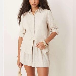 Abercrombie & Fitch Relaxed Linen Blend Shirt Women Size S Beige Oversized